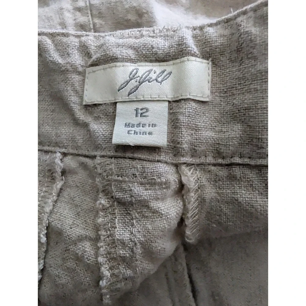 J. Jill Women 12 Oatmeal 100% Linen High‎ Rise Shorts Coastal Neutral Minimalist - Picture 6 of 7